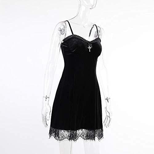 Gothic Mini Dress Women Spaghetti Straps Sleeveless Velvet Dress Retro Slit Short Party Dresses