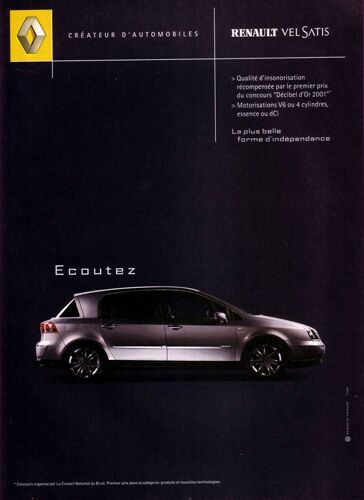Publicité Papier - Voiture Renault Vel Satis De 2002
