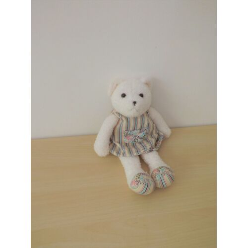 Peluche Doudou Ours Blanc Tablier Rayé Obaibi