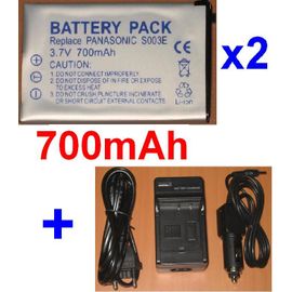 Chargeur + 2 Batteries Pour PANASONIC CGA-S003E CGA-S003E/1B CGA-S003 VBA05 CGA-S003A/1B SV-AV50S **700mAh**