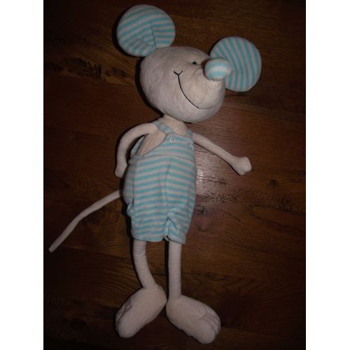 Doudou Souris Maxita Peluche 52 Cm Environ Blanc Bleu Turquoise Rayé