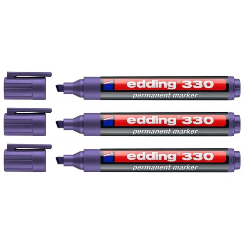 Edding Lot De 3 Marqueurs Permanent 330 Violet Pointe Biseautée 1-5 Mm