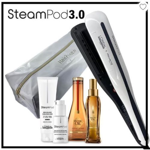 L'oréal Pro Steampod 3.0 Lisseur + Crème Epais 150 Ml + Sérum 50 Ml + Huile Mythic Oil 100ml + Shampoing Mythic Oil 250ml + Trousse