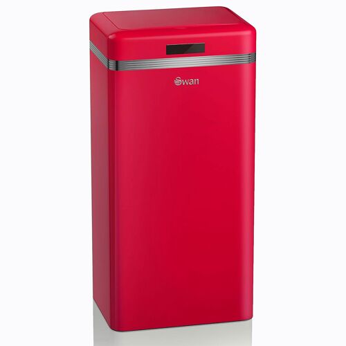 Retro Poubelle à Ouverture Automatique avec Capteur, Métal, 45 Litres, Vintage, , Rouge, SWAN, SWKA4500RNEU