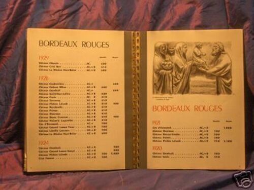 Liste Des Grands Vins 1951/ Etablissements Nicolas