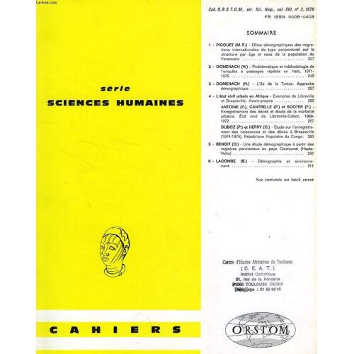 Cahiers Orstom, Sciences Humaines, Vol. Xiii, N° 3, 1976