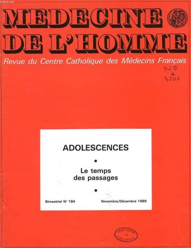 Medecine De L'homme, N° 184, Nov.-Dec. 1989, Revue Du Centre Catholique Des Medecins Francais