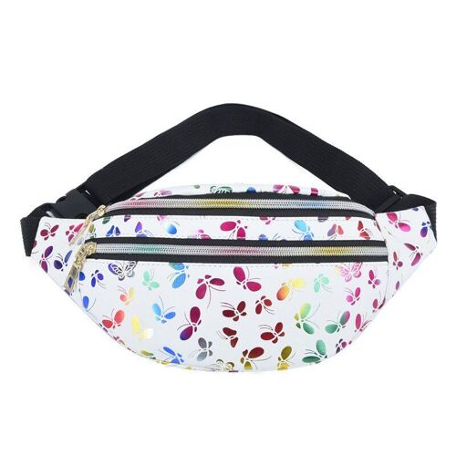 Waist Bag Banana Fanny Pack Waistbag Holographic Bum Zip Hip Pouch Women Belt Bags Travel Daypack Beach Money Phone Holder, Blanc