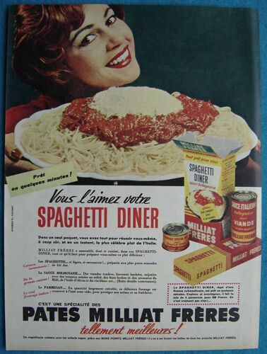 Publicité Papier - Pâtes, Spaghetti Diner Milliat Frères De 1959