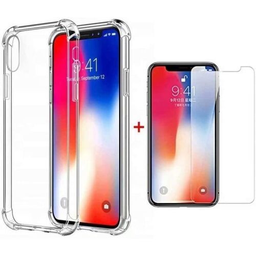 Coque pour iPhone XS + 1 Verre trempé pour iPhone XS + 2 lingettes coque angles renforcés antichoc