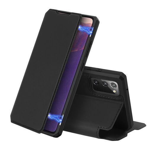 Etui Antichoc Pour Galaxy Note-20 Noir Avec Rabat Latéral Et Fonction Stand