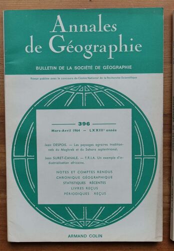 Bulletin De La Société De Géographie - N°396 De Mars-Avril 1964 - Lxxiiie Année