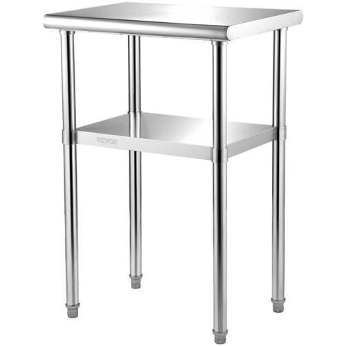 Table De Travail Inox-Vevor-61 X 46 X 91 Cm-Inox 2 Niveaux-Charge 272,4 Kg-Étagères Réglables En Hauteur Rangement Aliments