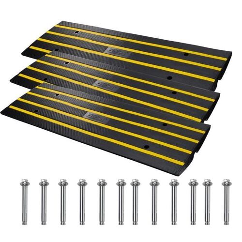 Rampe De Seuil-Vevor-Hauteur 6,5 Cm 3pcs-Charge 15 T-Antidérapante Extensible-122x40,5x6,5 Cm- Garage Entrée Porte