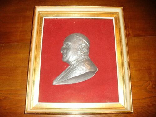 Pape  Jean Paul 2 § Tableau En Étain Massif  Signé Rare