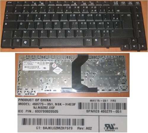Clavier Azerty Français / French Pour HP COMPAQ 6535B 6530B Series, Noir / Black, Model: NSK-H4E0F, P/N: 9J.N8282.E0F, 468775-051, 486279-051