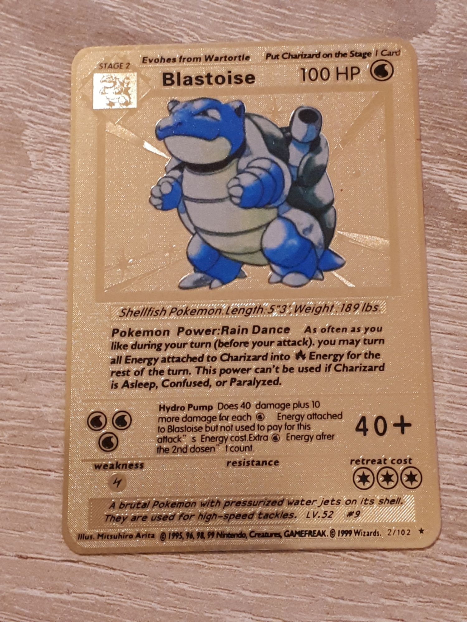 Carte Pokémon Tortank (Blastoise) 2/102 - Carte Métal Couleur Or