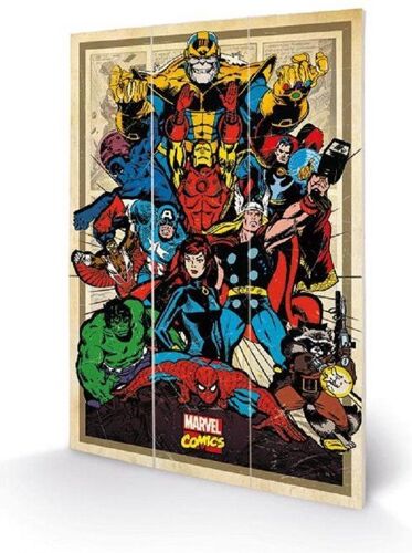 Marvel Comics - Avengers à L'action Impression Sur Bois 20 X 29.5 Cm