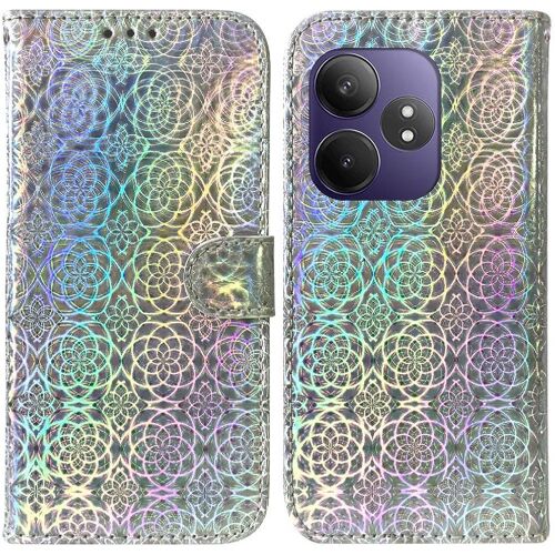 Flip Étui Pour Realme Gt Neo6 Se Cuir Pu Premium Paillettes Colorées Étui Portefeuille Fente Pour Carte Support De Support - Argent