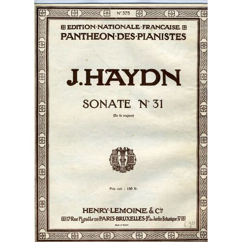 Joseph Haydn Sonate N°31 En Fa Majeur