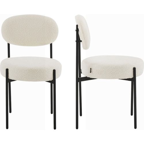 Lot De 2 Chaises En Tissu Bouclé Écru, Piètement Métal Noir