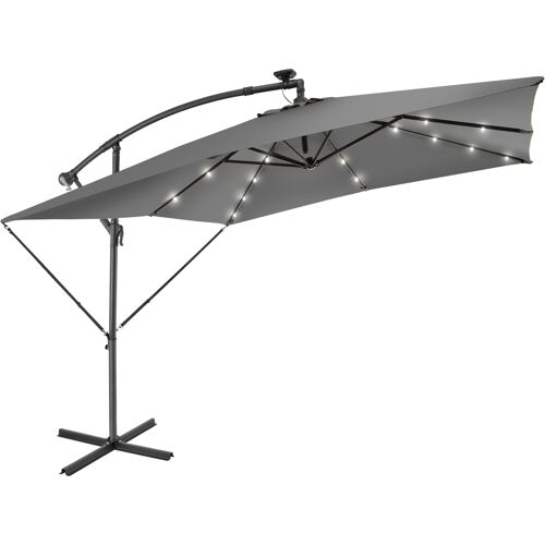 Parasol 2,5m X 2,5m Éclairage Led Solaire Mécanisme Fluide Gris Clair