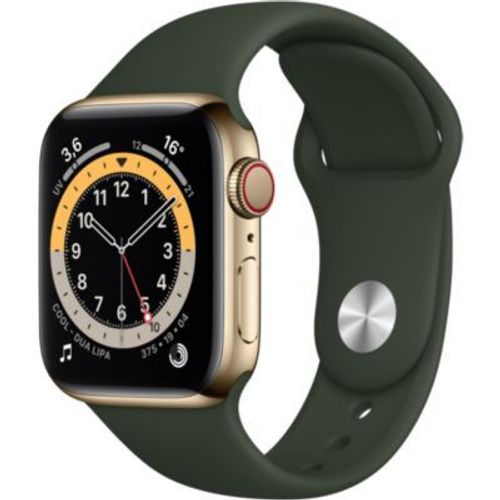 Apple Watch Series 6 (GPS + Cellular) - Boitier 40 mm acier or avec bracelet sport vert de Chypre