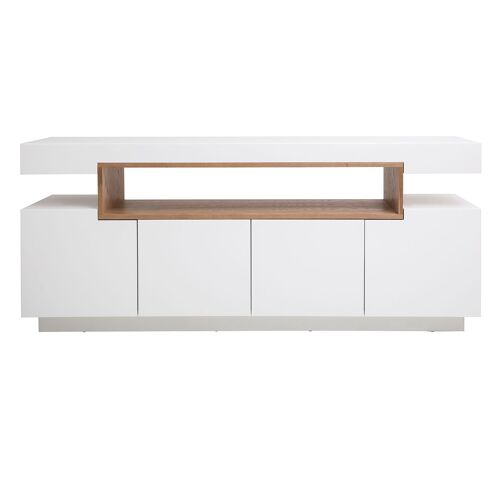Buffet design blanc mat et niche en bois 4 portes LIVO