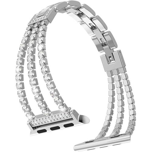 Diamant D'argent-Bracelet Compatible Pour Apple Watch 38mm 40mm 41mm Femmes Brillant Bijoux Bracelet Acier Inoxydable Bracelet Compatible Pour Iwatch Series 7, Se Series 6 5 4 3 2 1
