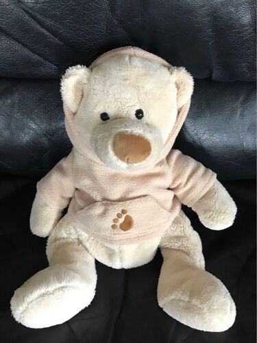 Doudou Peluche Ours Capuche Beige Patte 32cm 