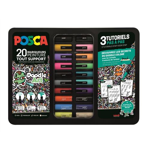 Posca Marqueur À Pigment "Doodle Art", Mallette Métal De 20