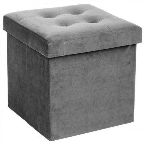 Pouf Pliable Velours "Lysandre" 38x38cm Gris