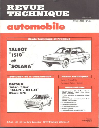 Rta 404 ¿ Talbot 1510, Solara - Evolution Datsun ¿ Oct 1980