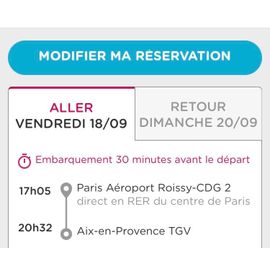 Billet Tgv Paris Cdg /Aix En Provence 18/09 Au 20/09