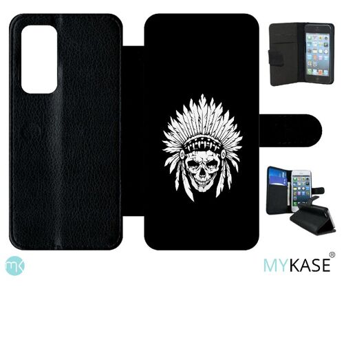 Etui À Rabat Huawei P40 - Tete De Mort Coiffe Indienne Noir Et Blanc - Simili-Cuir - Noir