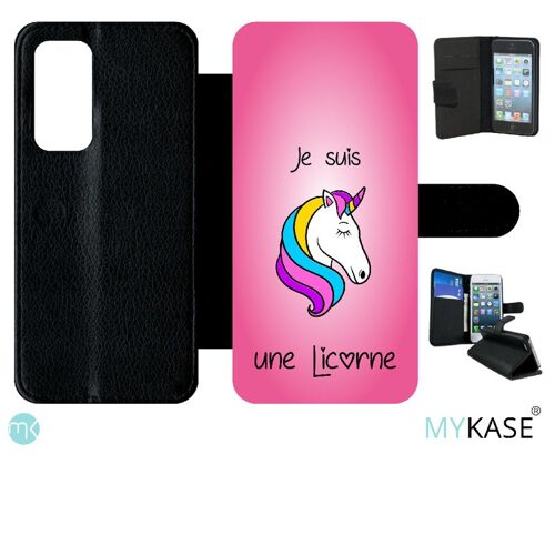 Etui À Rabat Huawei P40 - Je Suis Une Licorne Fond Rose - Simili-Cuir - Noir