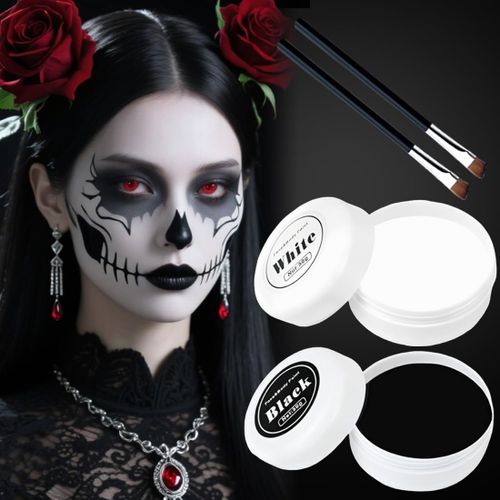 Titre: Maquillage Halloween Pour Visage Noir Et Blanc - Kit Peinture Visage Professionnel, Maquillage Joker Carnaval Clown Cosplay Sfx Corps Peintures Enfant Adulte Femme Pour Face Body Paint Oeil