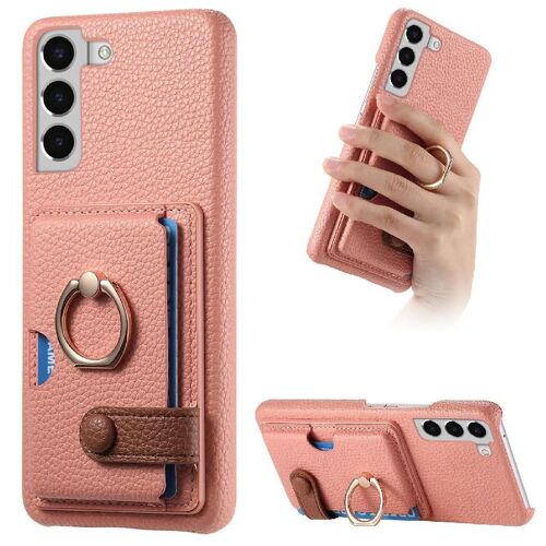 Étui Pour Samsung Galaxy S22 Plus Cuir Texturé Premium Fentes Pour Cartes Support D'anneau - Couleur Rose
