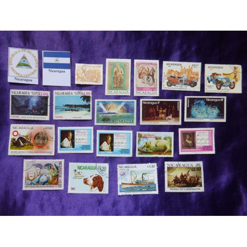 Timbres Nicaragua - 19 Très Beaux Timbres Du Nicaragua Des Années 70 & 80 Avec George Washington, Voitures Anciennes, Chiens Etc Lot 6