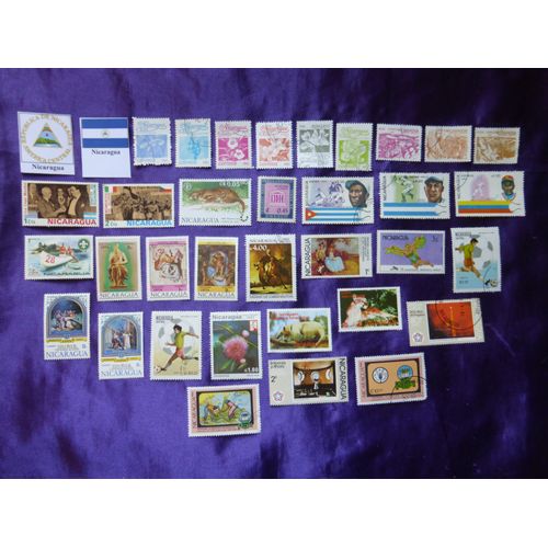 Timbres Nicaragua - 34 Très Beaux Timbres Des Années 70 & 80. Thèmes : Guerre D'indépendance De L'amérique, Fleurs, Baseball, Religion... Lot 5
