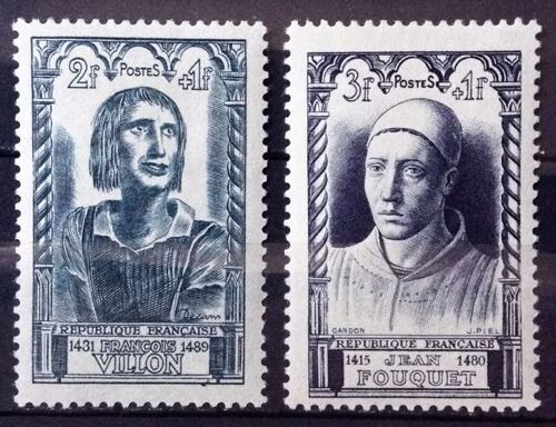 Célébrités 1946 - Xvème Siècle - Villon 2f+1f Vert Foncé (N° 765) + Fouquet 3f+1f Noir (N° 766) Neufs* - France Année 1946 - N29216
