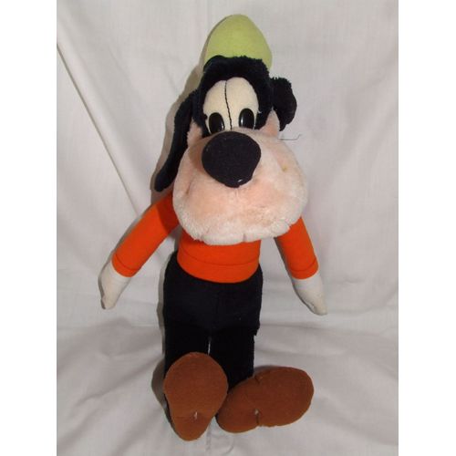 Dingo Chien Doudou Peluche Goffy Orange Noir Chapeau Vert Disney 43 Cm