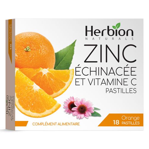 Herbion Naturals Pastilles De Zinc, D'échinacée Et De Vitamine C Avec Arôme Naturel D'orange - 18 Ct 