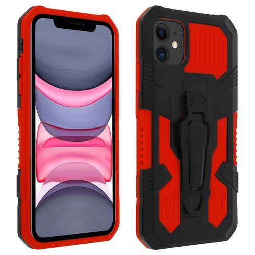 Coque Iphone 11 Antichoc Béquille Et Clip Ceinture Métallique Rouge