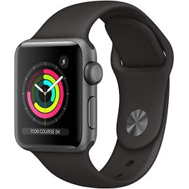 Apple Watch Series 3 (GPS) - Boitier 38 mm gris en aluminium - Bracelet noir 130-200 mm - 8 Go - Wi-Fi, Bluetooth - 26.7 g