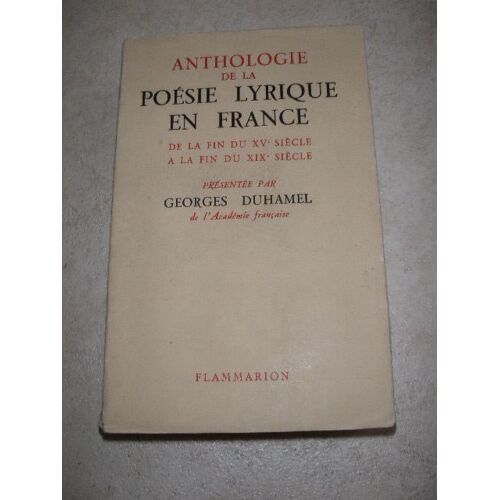 Anthologie De La Poésie Lyrique En France