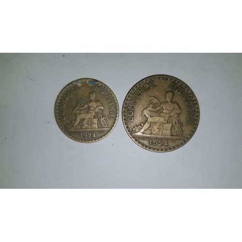 Lot De 2 Pièces De 1 Francs Et 2 Francs Chambre Du Commerce De 1924