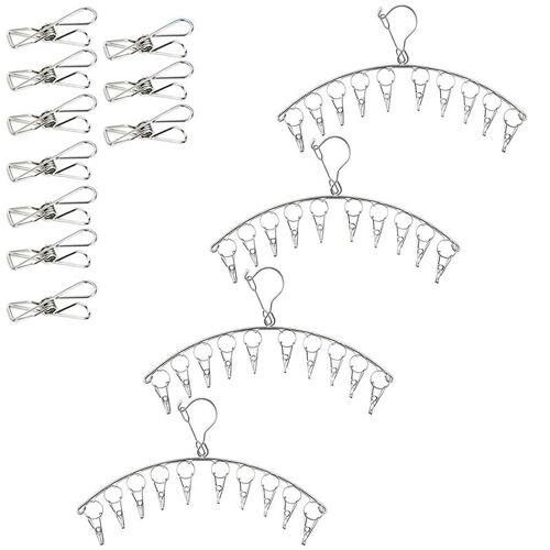 4 Pack acier inoxydable séchoir à linge cintre avec 10 Clips pour sécher chaussettes serviettes couches Bras