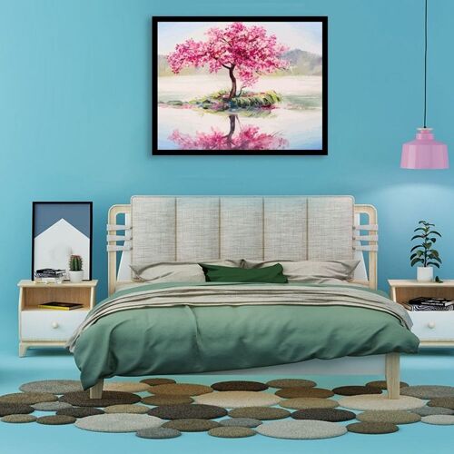 Facile-Peinture Par Numéros Pêche Arbre Réflexion Bricolage Dessin Par Numéros Sans Cadre Décor À La Maison Peinture Numérique Sur Toile