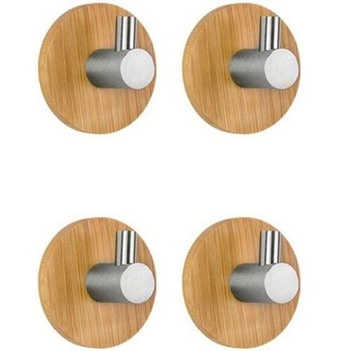 4pcs L En Forme De Crochets Adhésifs Bambou Bois Et Acier Inoxydable Cintres Muraux Pour Vêtements Porte-Serviettes Pour La Cuisine À La Maison